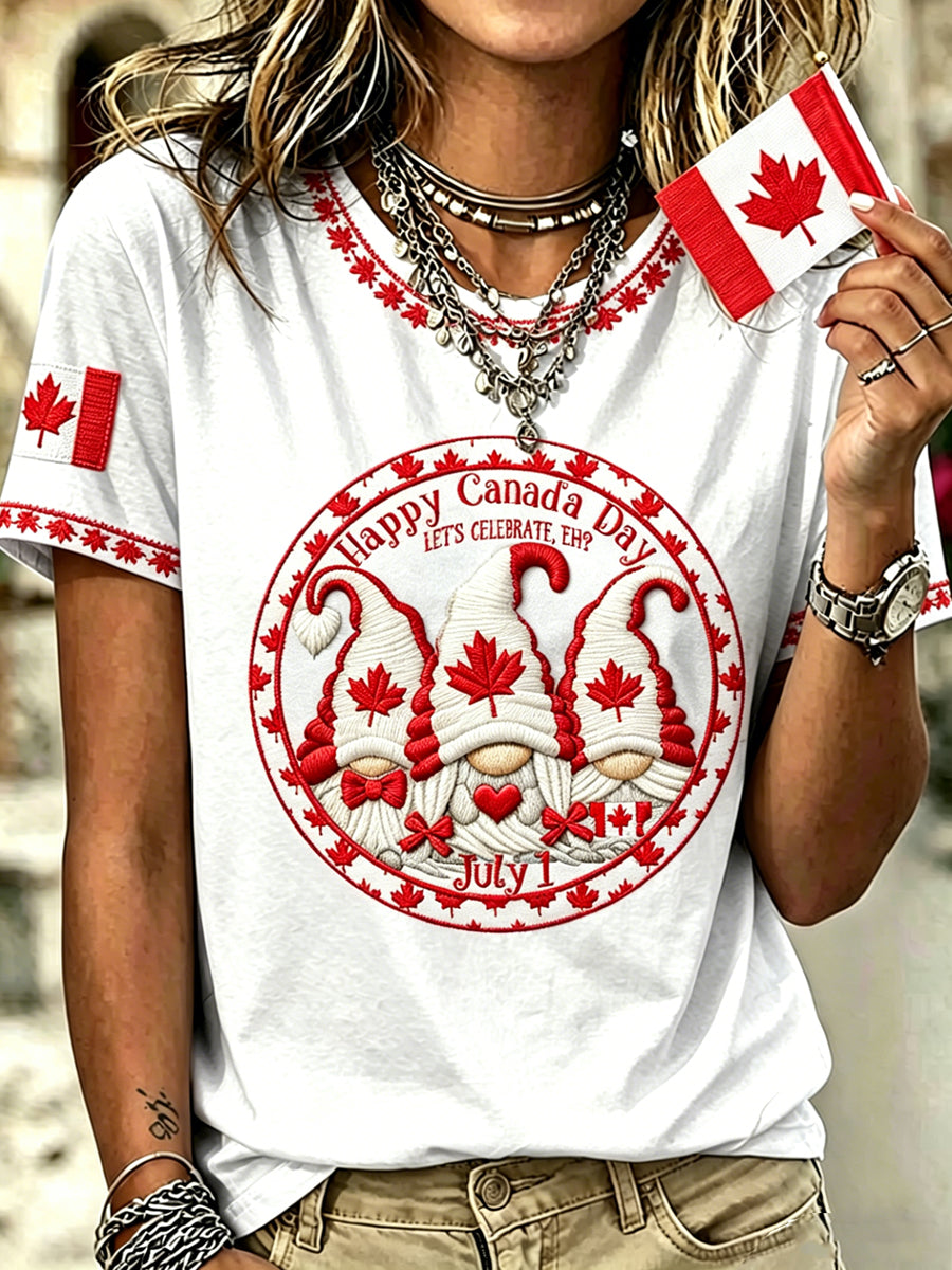 Women's Canada Day Printed Vintage Fashion Loose Short Sleeve T-Shirt