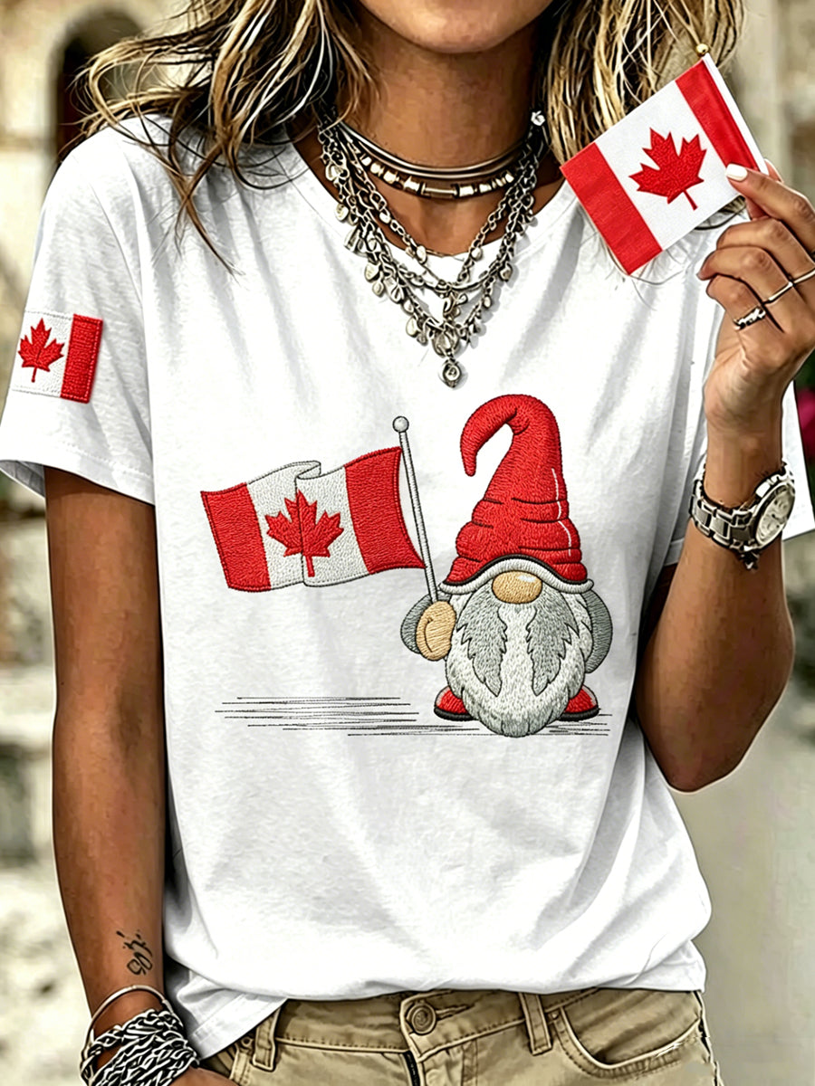 Women's Canada Day Printed Vintage Fashion Loose Short Sleeve T-Shirt