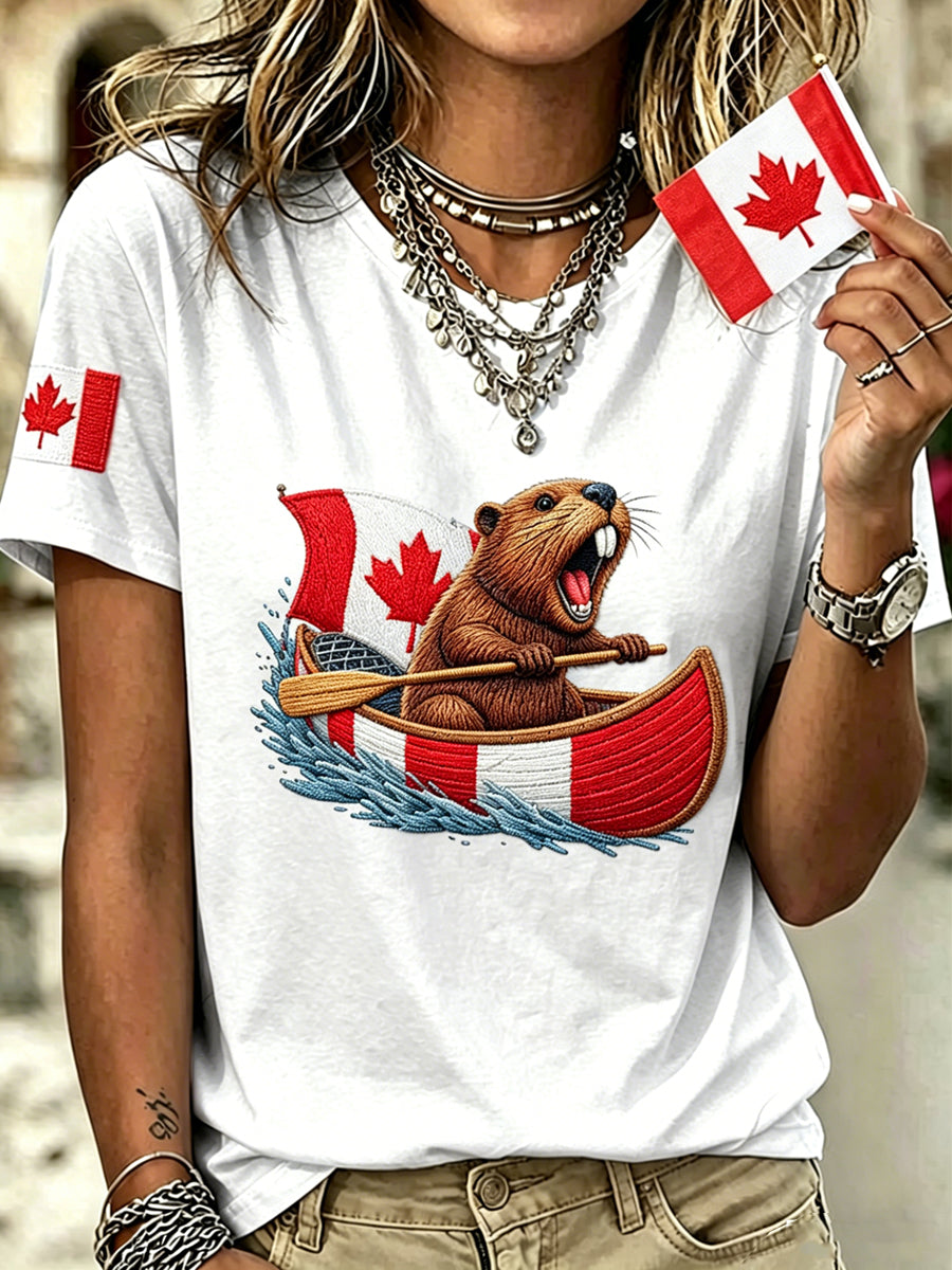 Women's Canada Day Printed Vintage Fashion Loose Short Sleeve T-Shirt
