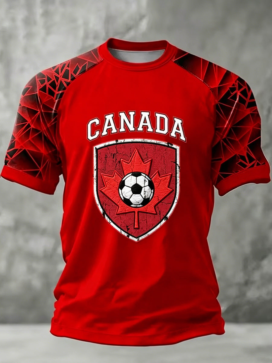 Men's Canada Soccer Printed Vintage Fashion Loose Short Sleeve T-Shirt