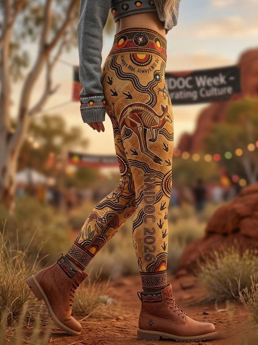Women's AU Aboriginal Art NAIDOC Week Printed Sports Stretch Leggings