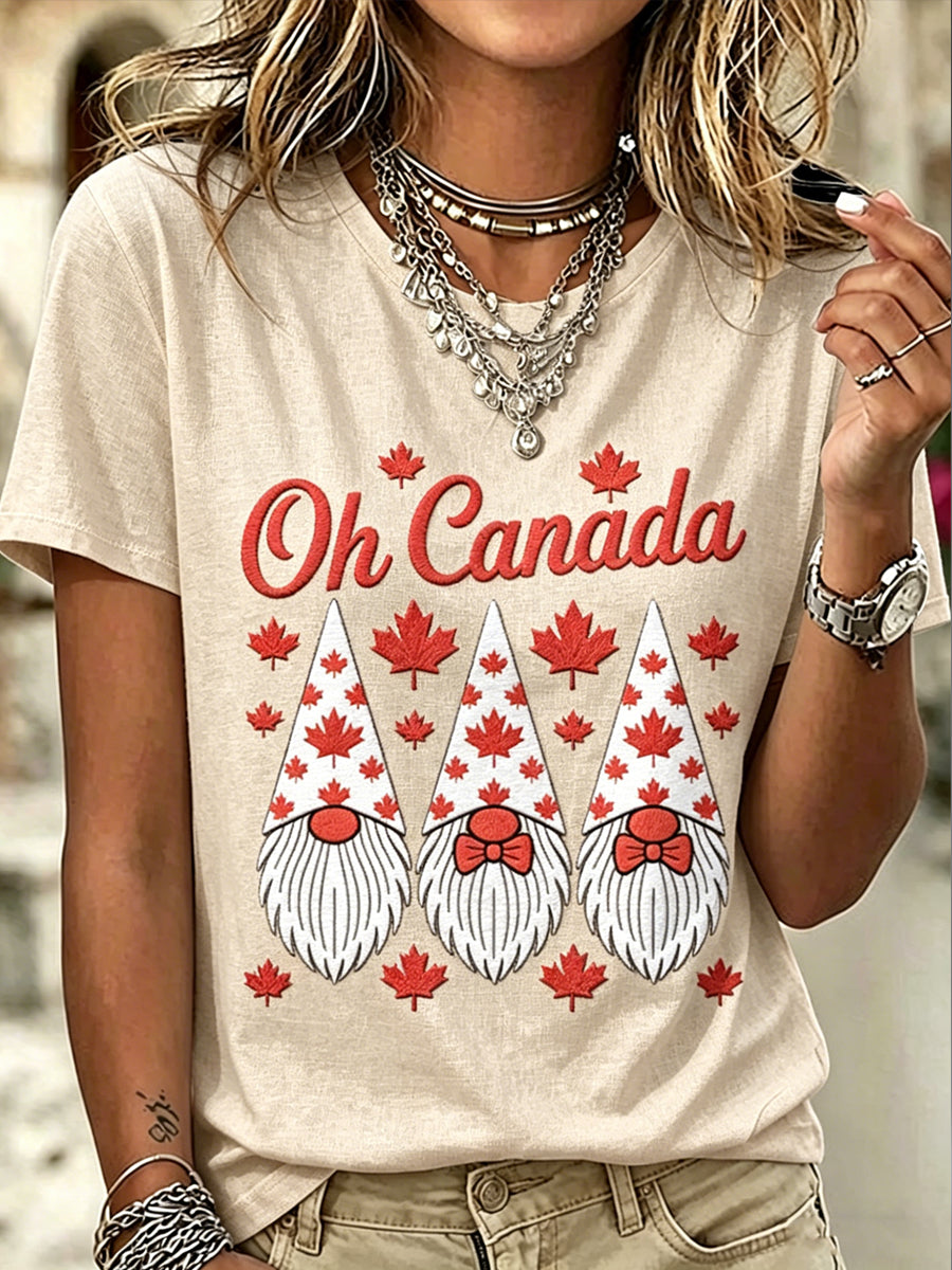 Women's Canada Day Printed Vintage Fashion Loose Short Sleeve T-Shirt