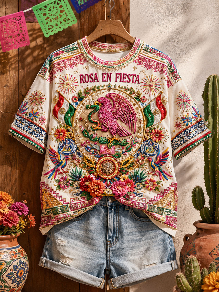 Women's Mexico Pride Art Printed Linen T-shirt
