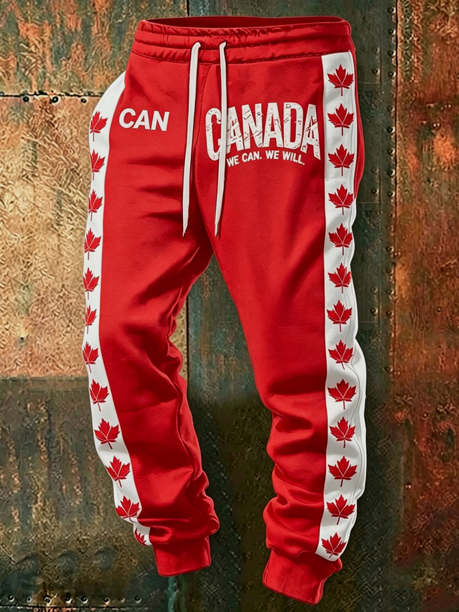 Men's Canada Soccer Printed Drawstring Sports Pants