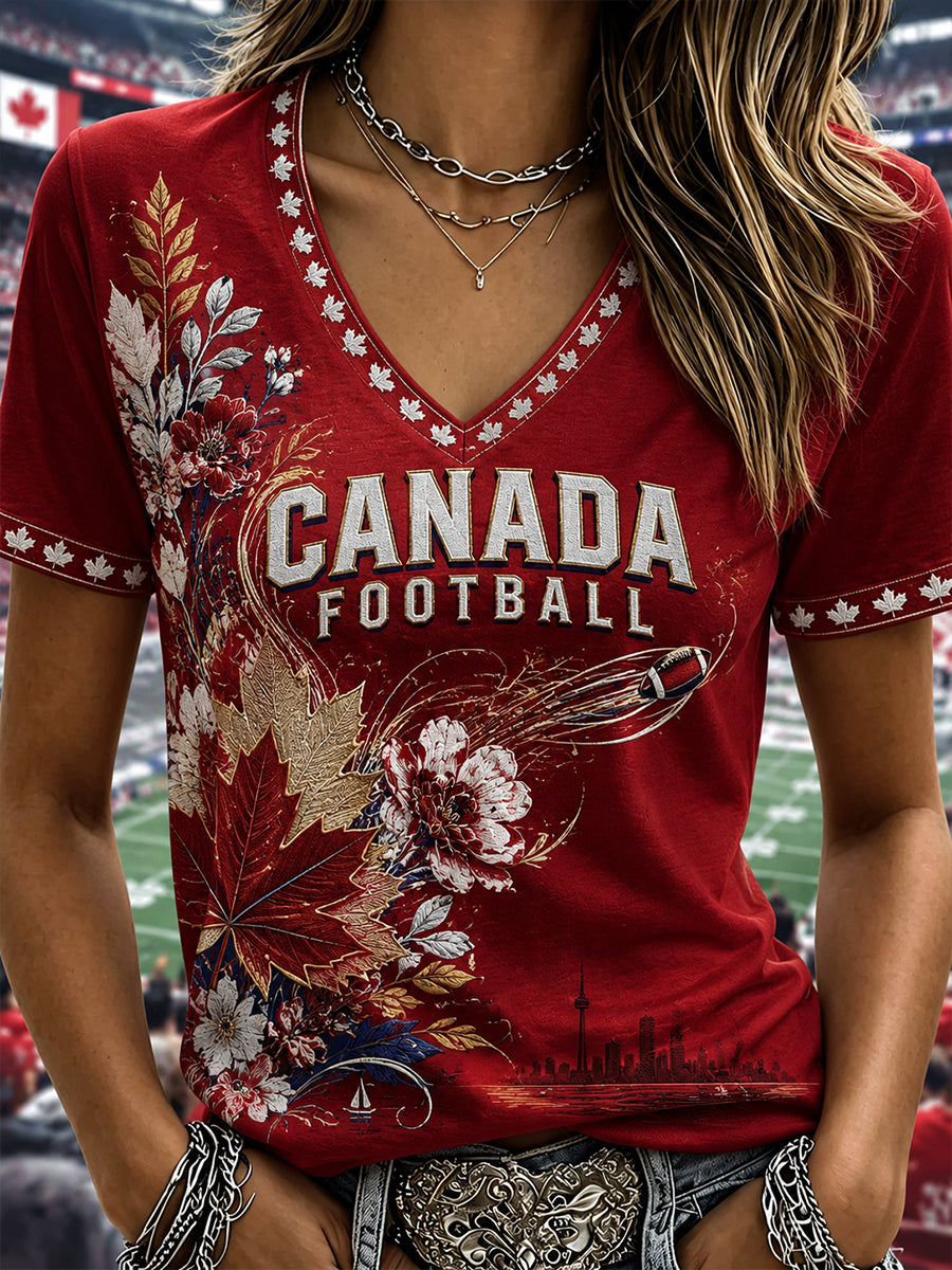 Women's CANADA Football V-Neck T-Shirt