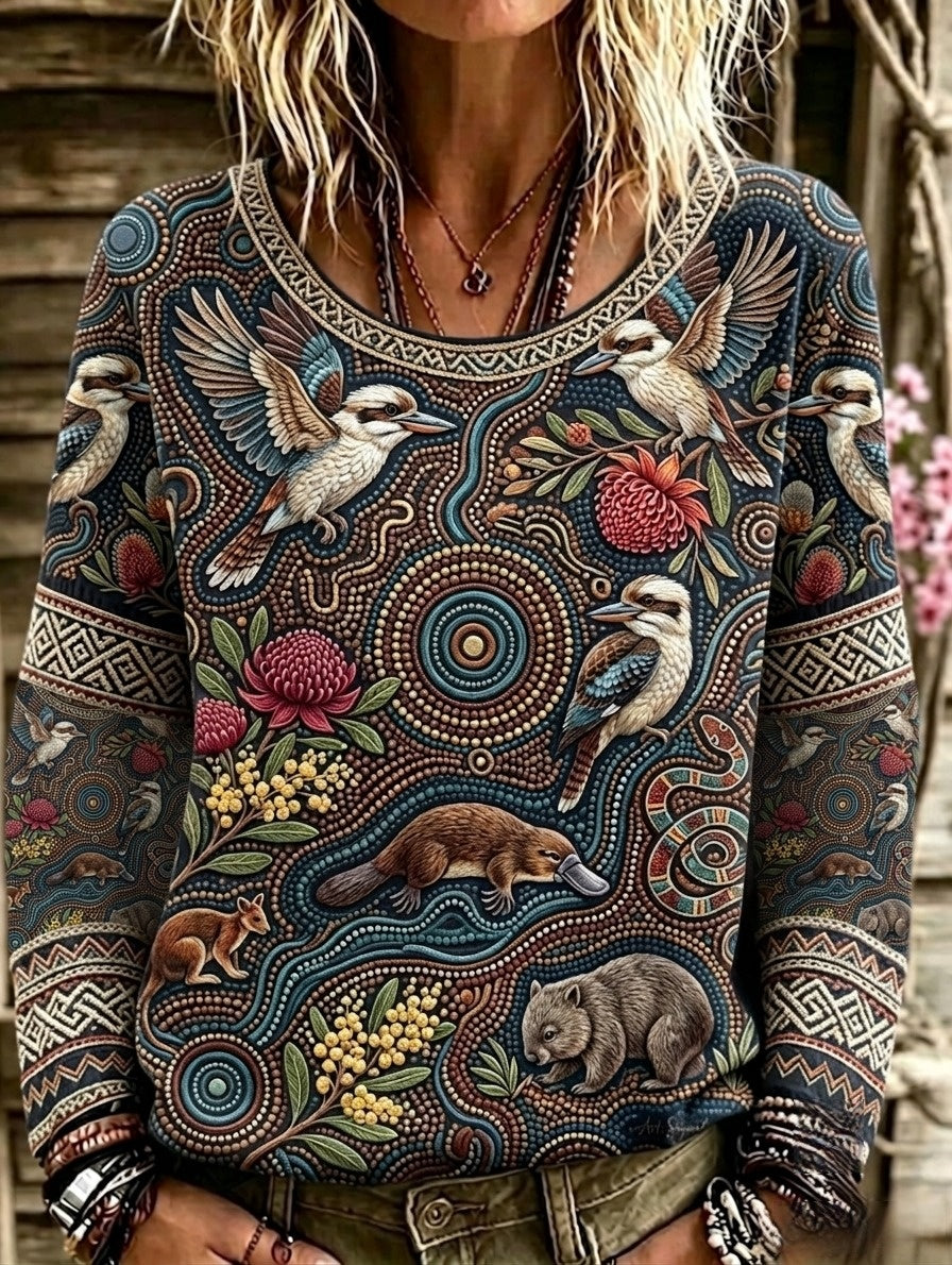 Women's AU Aboriginal Art NAIDOC Week Printed Long-Sleeve Sweatshirt