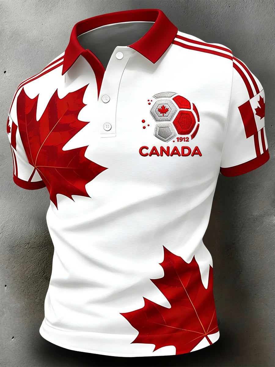 Retro Soccer Maple Leaf Casual Art Polo Shirt