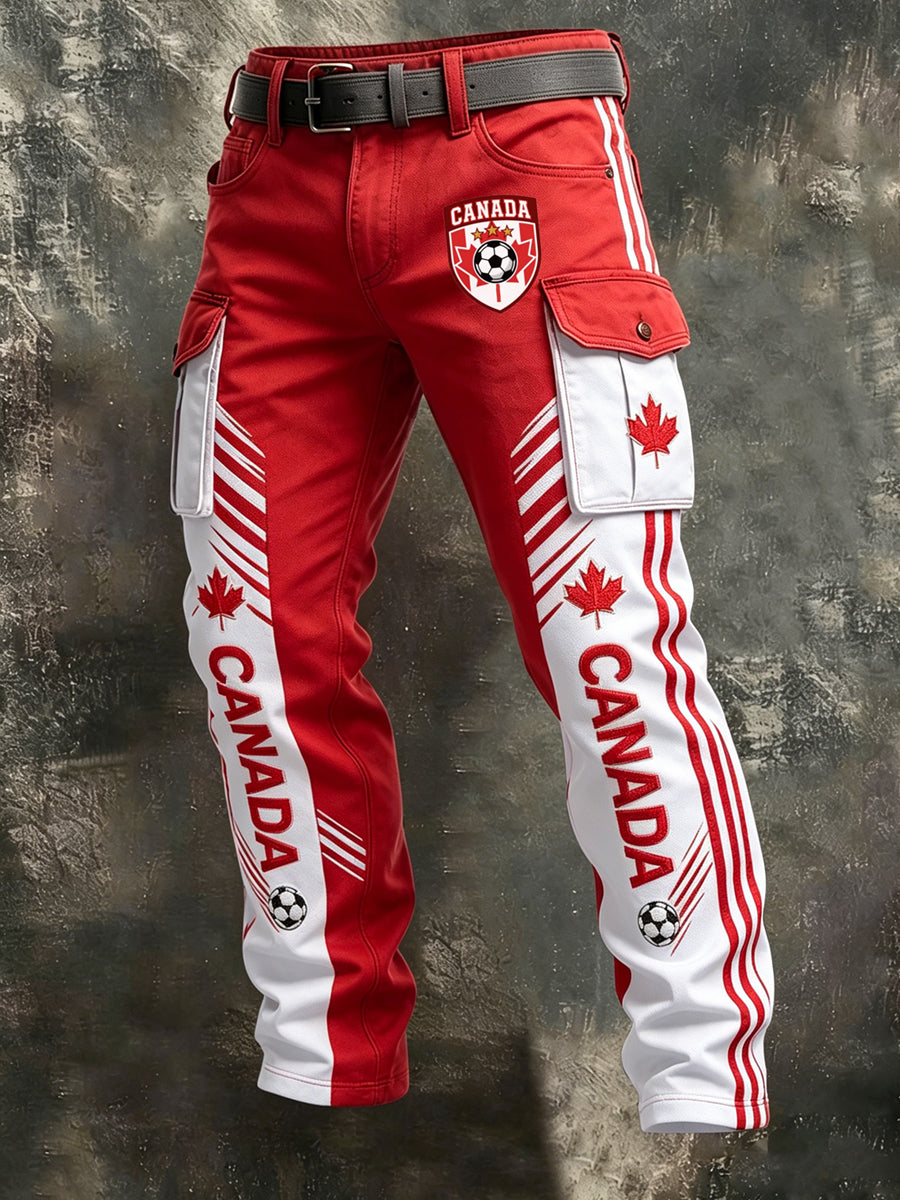 Men's Retro Canada Football Art Print Casual Workwear Trousers