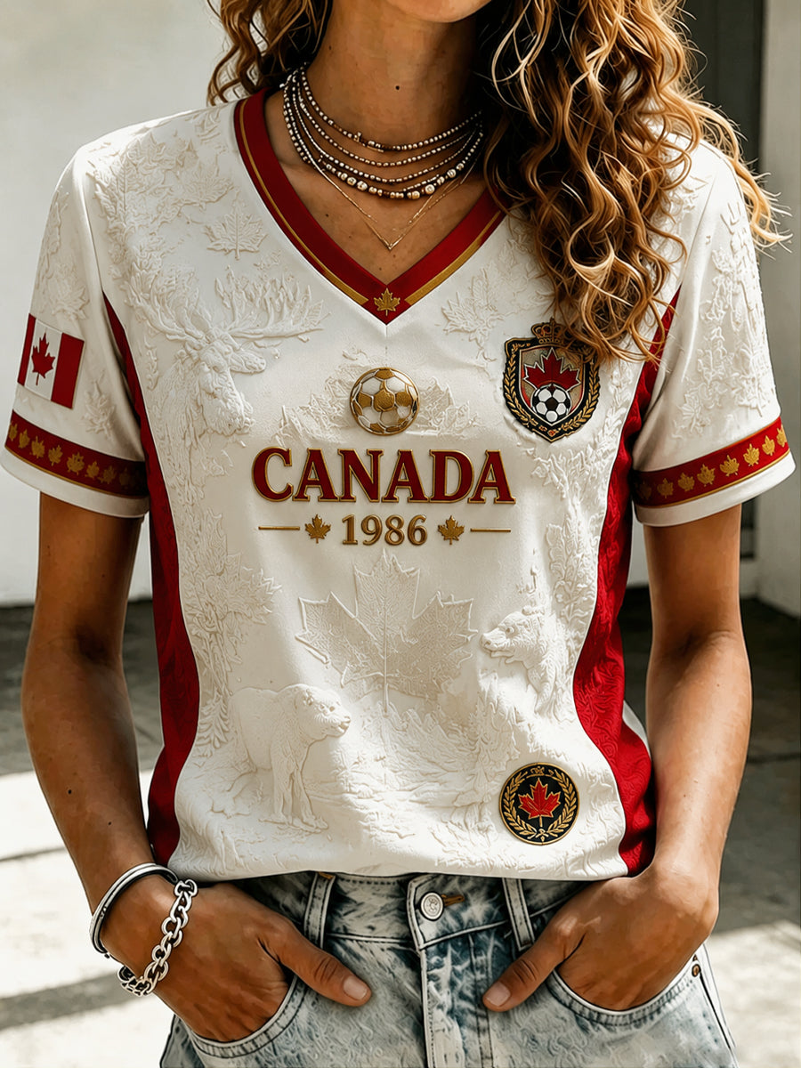 Women's Retro 2026 Canadian Soccer Classic V-Neck T-Shirt
