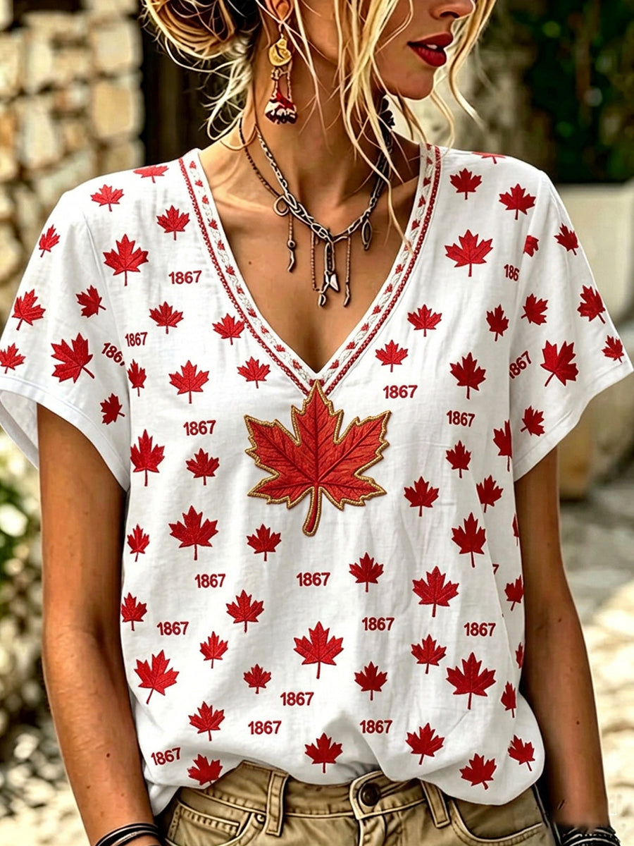 Women's Canada Day Casual Printed T-shirt