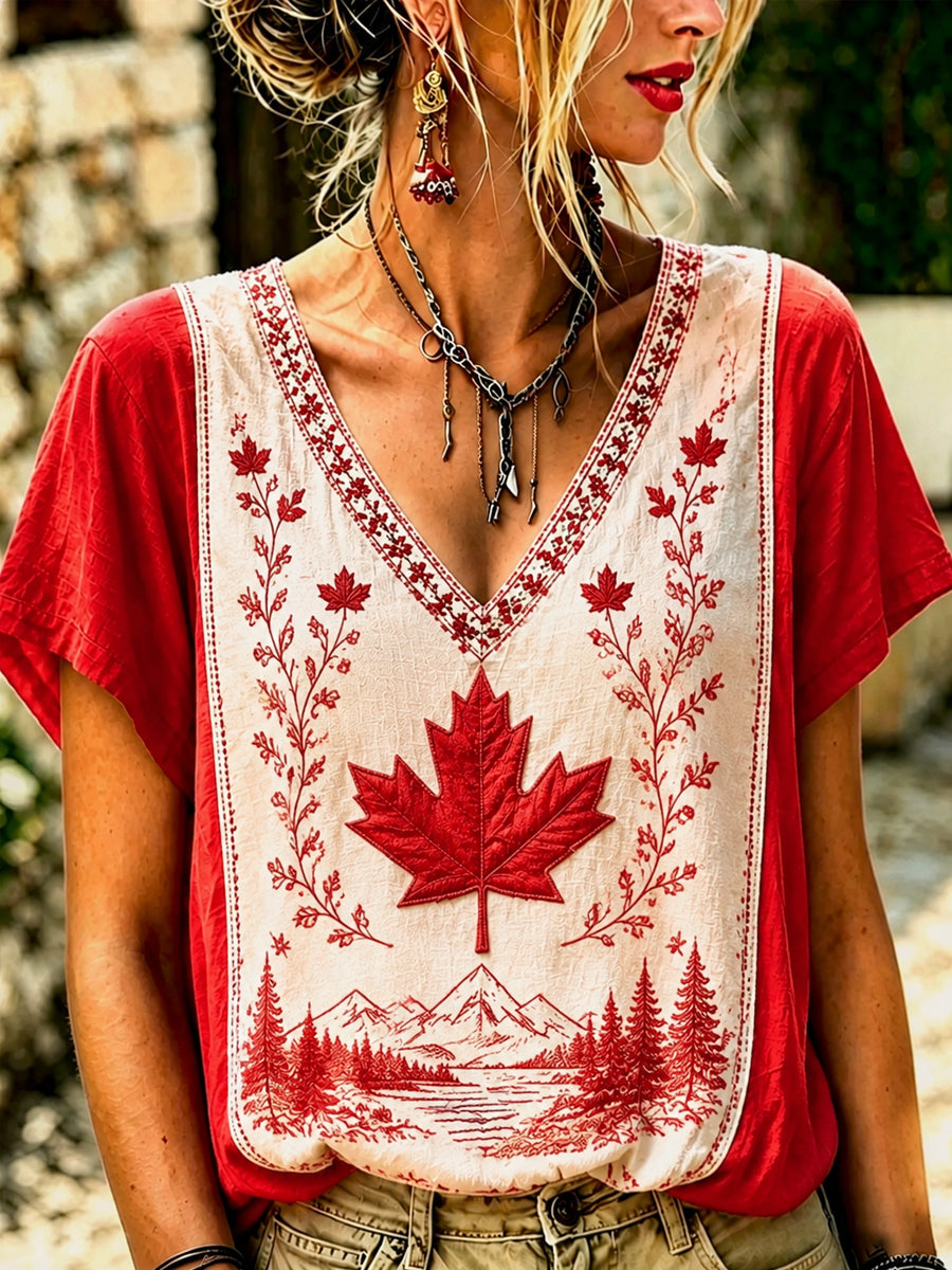 Women's Canada Day Casual Printed T-shirt