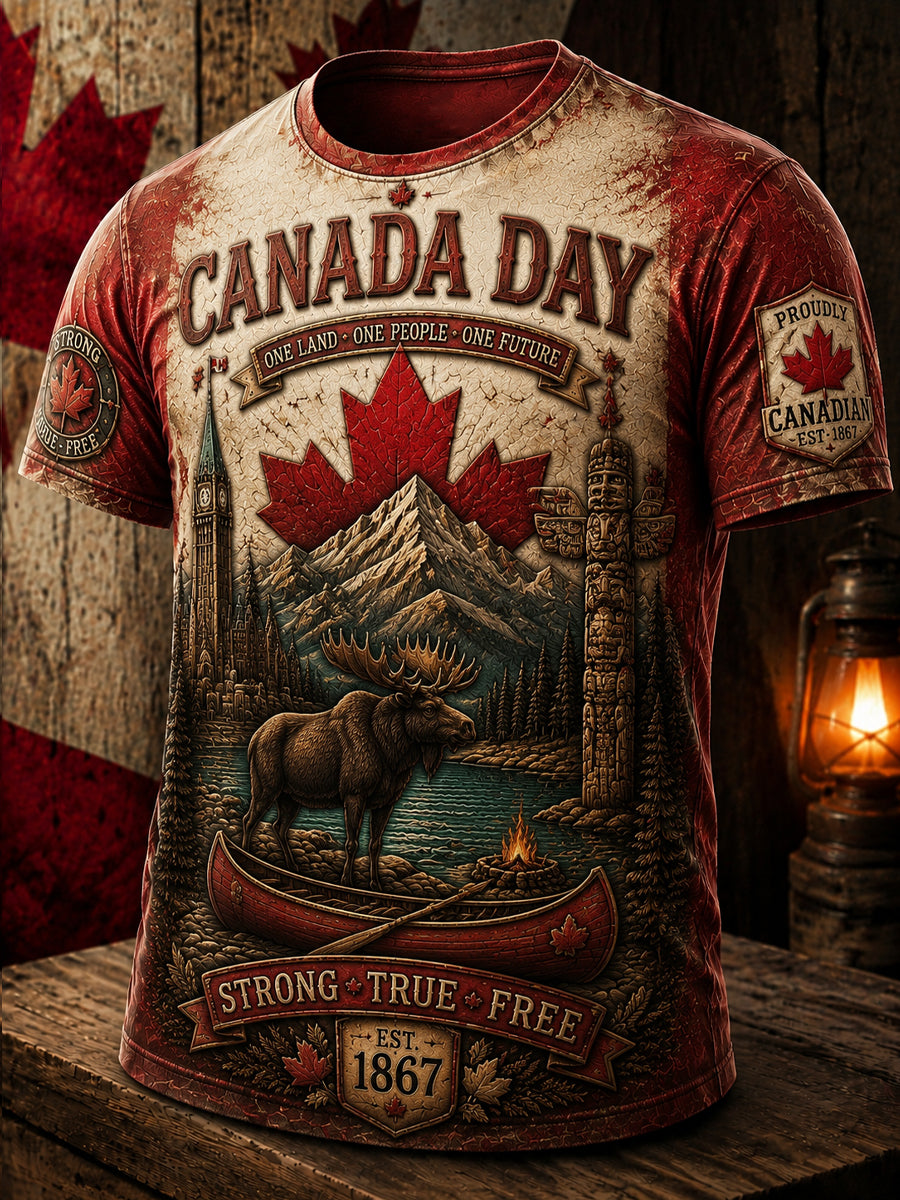 Men's Canada Day Printed Casual Short-Sleeve T-Shirt