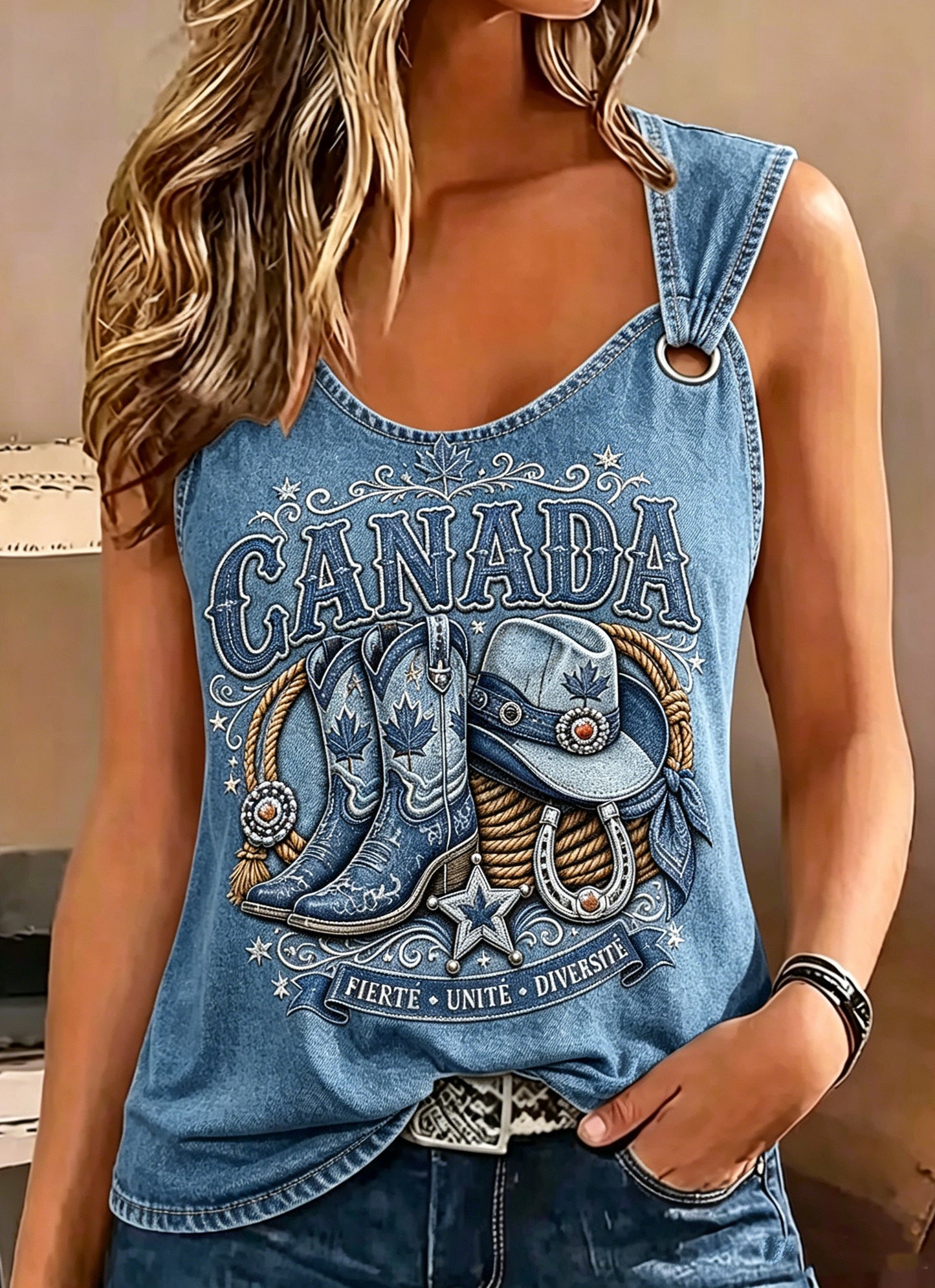 Women's Retro Calgary Stampede Print Sleeveless Tank Top