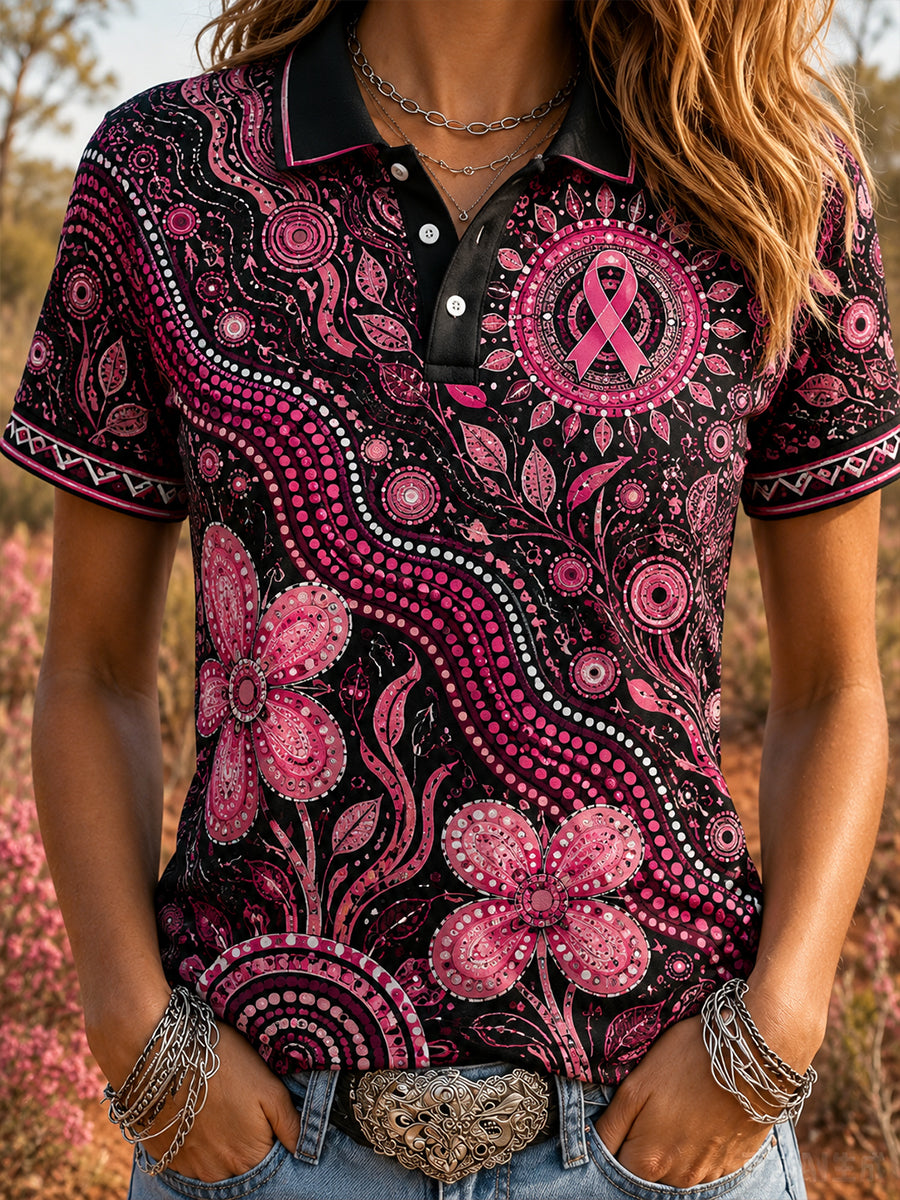 Women's Australia Breast Cancer Awareness Art Polo T-Shirt