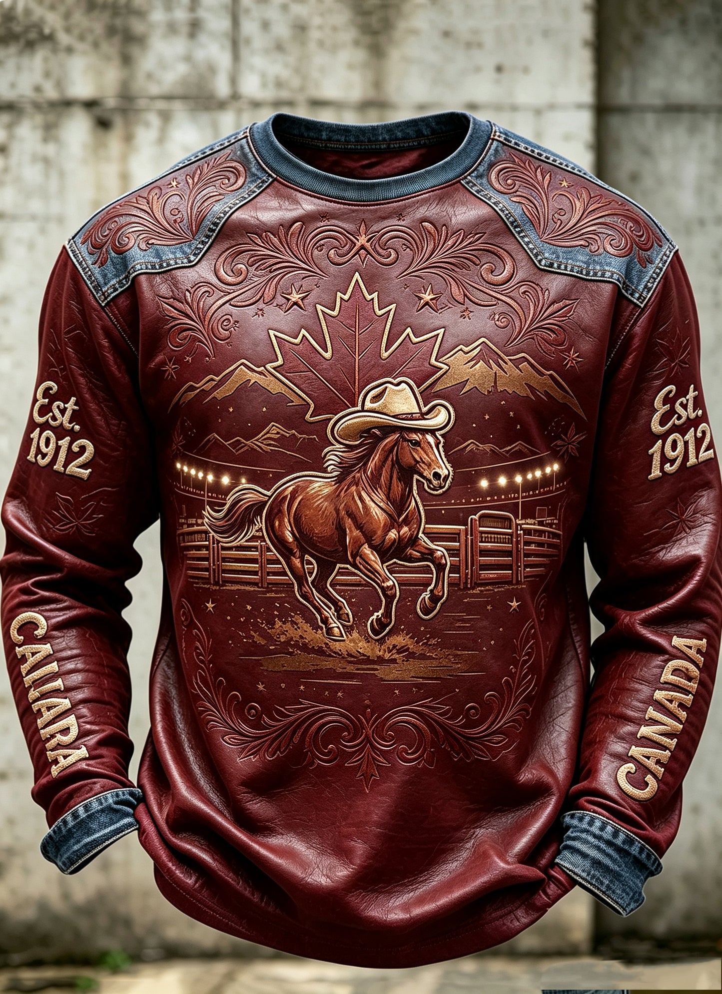 Men's Canada Calgary Stampede Printed Long Sleeved Round Neck Sweatshirts