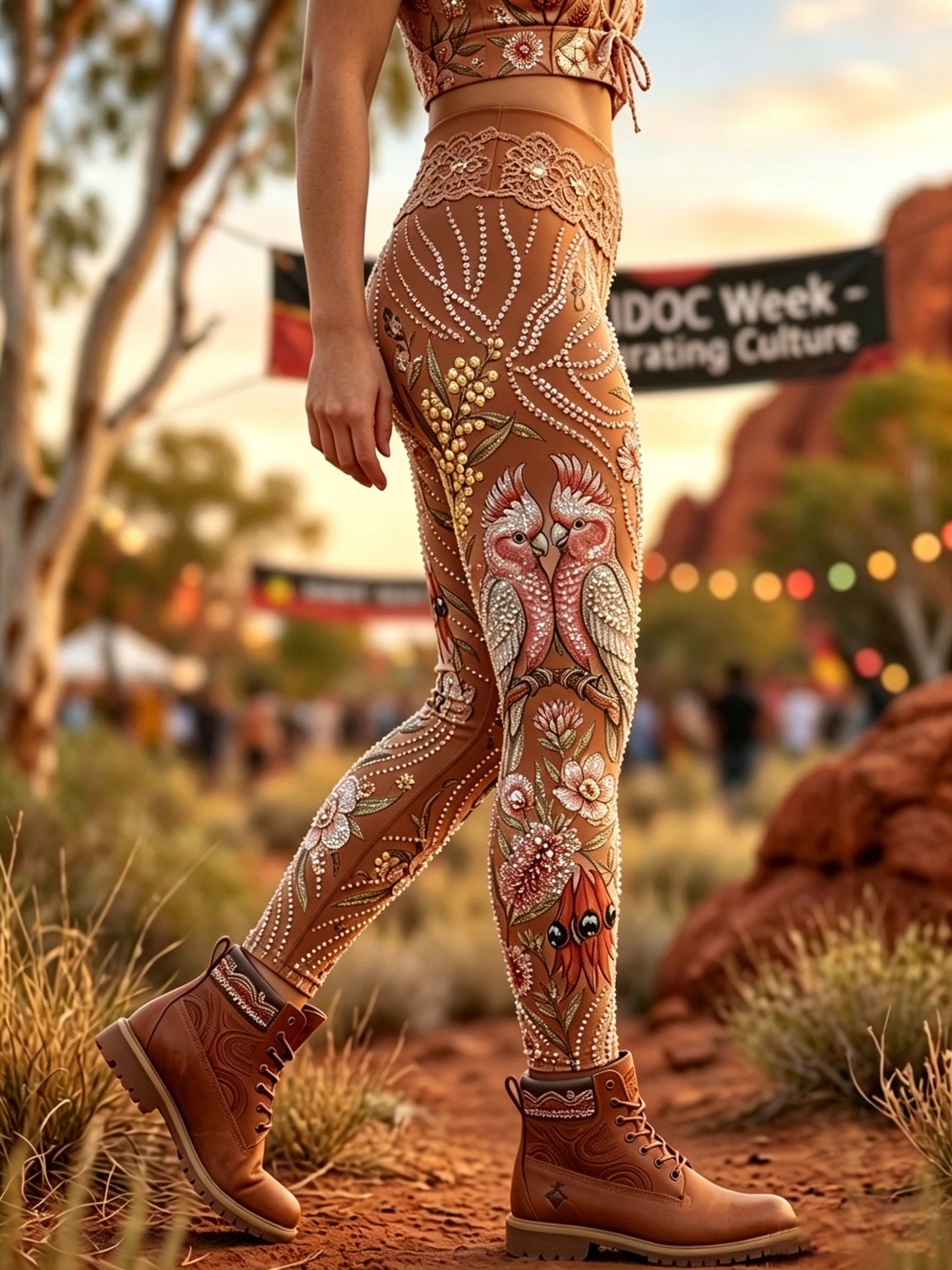 Women's AU Aboriginal Art NAIDOC Week Printed Sports Stretch Leggings