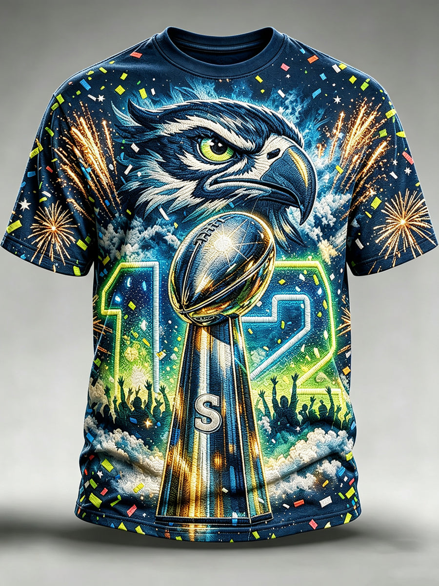 Men's Seattle Rugby Printed Vintage Fashion Loose Short Sleeve T-Shirt