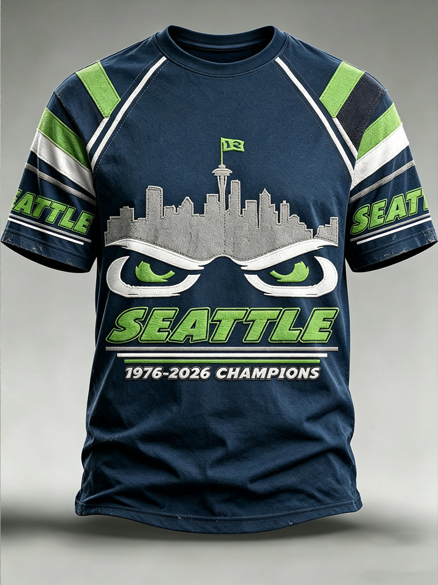 Men's Seattle Rugby Printed Vintage Fashion Loose Short Sleeve T-Shirt