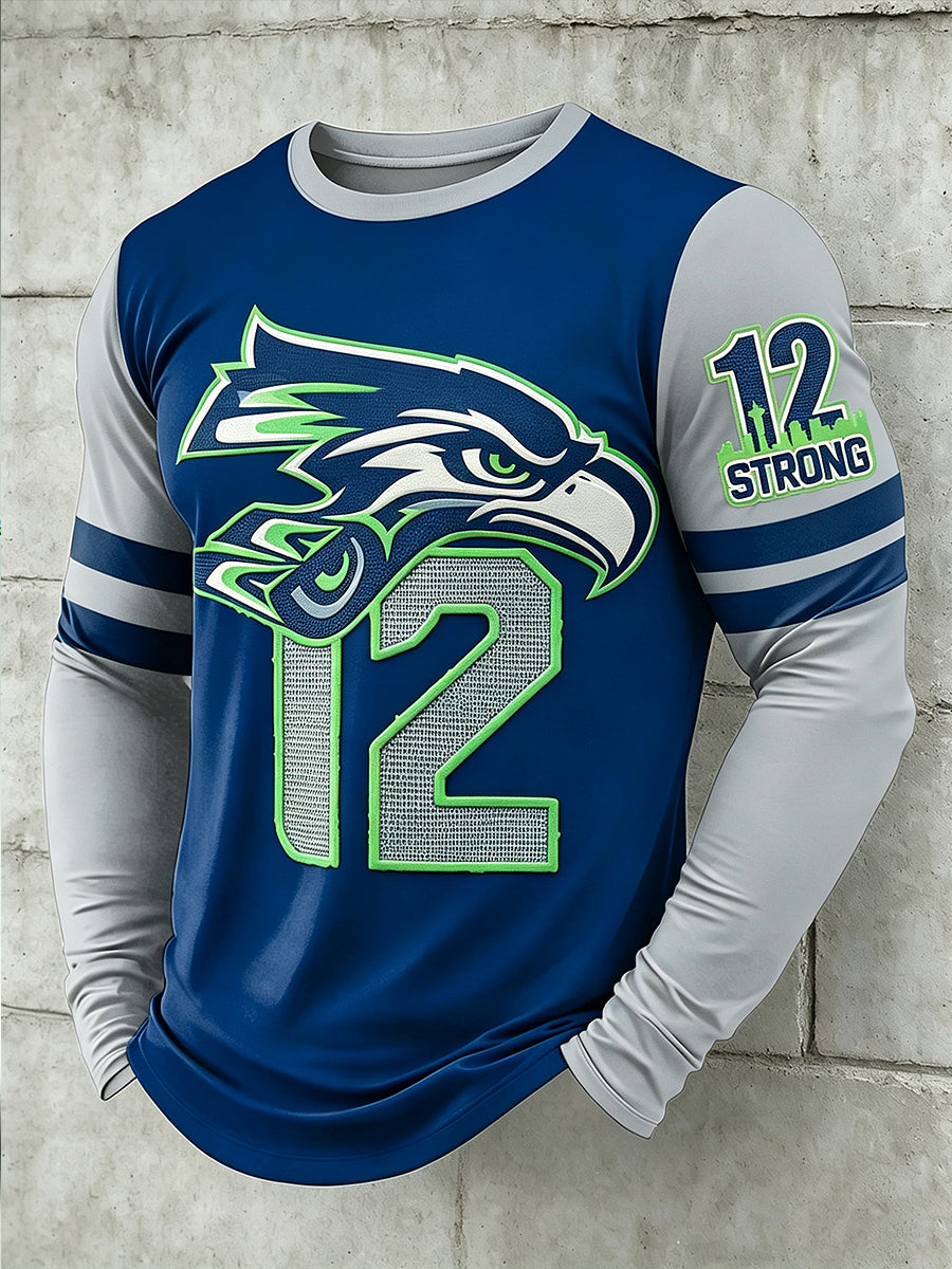 Men's Seattle Rugby Printed Crew Neck Casual Long T-shirt