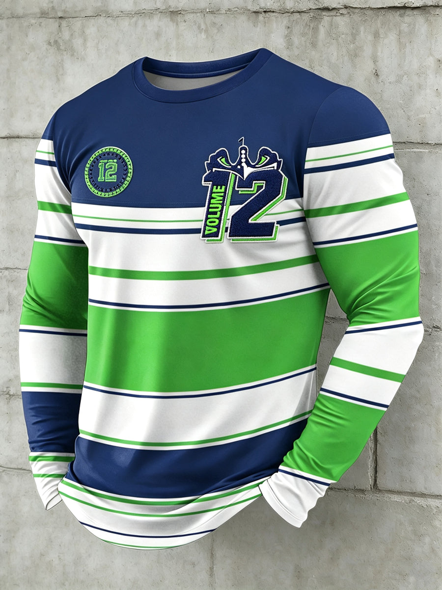 Men's Seattle Rugby Printed Crew Neck Casual Long T-shirt
