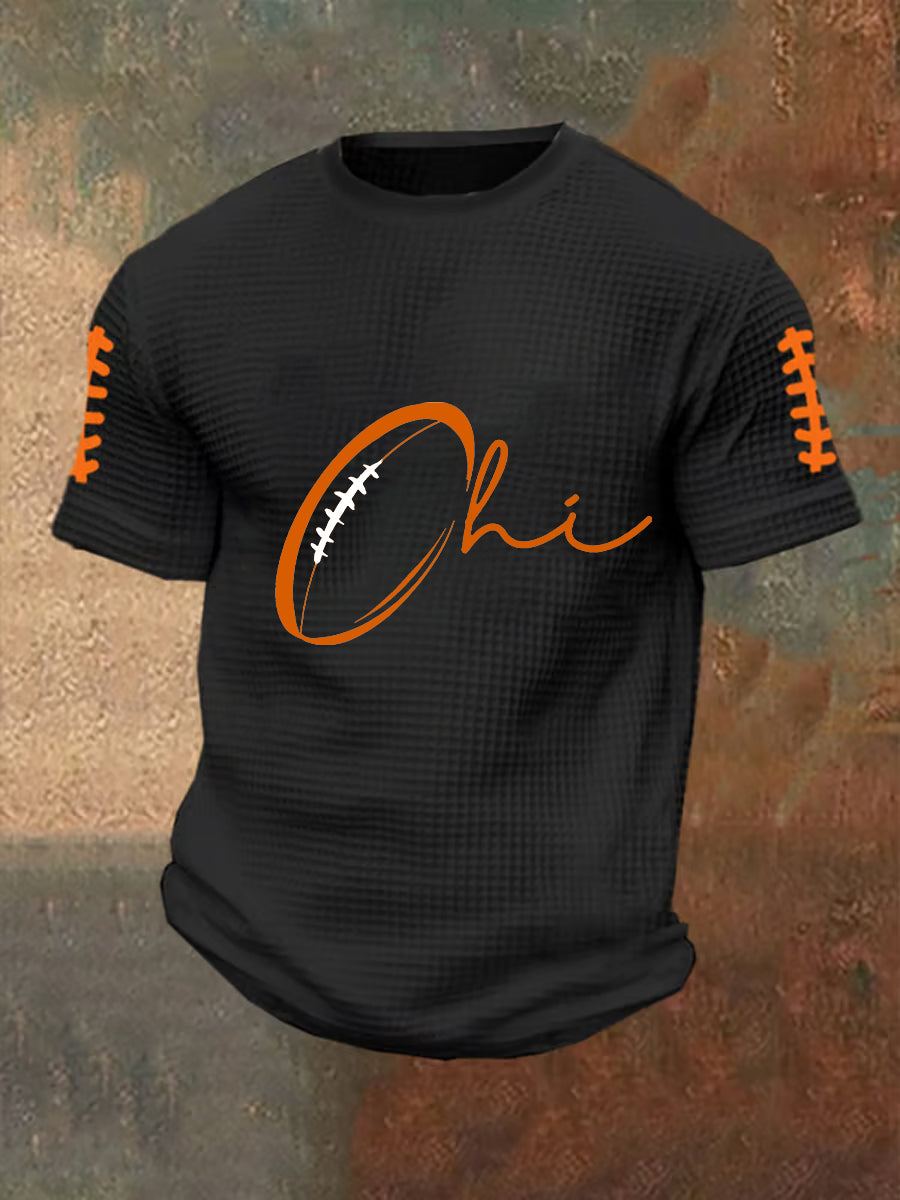 Men's Football Fans Lovers Gameday Casual Waffle Short Sleeve Top