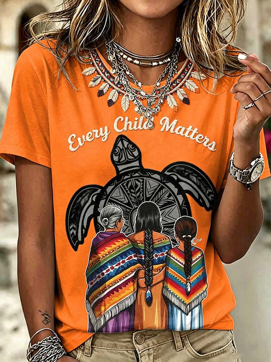 Women's Every Child Matter Printed Vintage Fashion Loose Short Sleeve T-Shirt