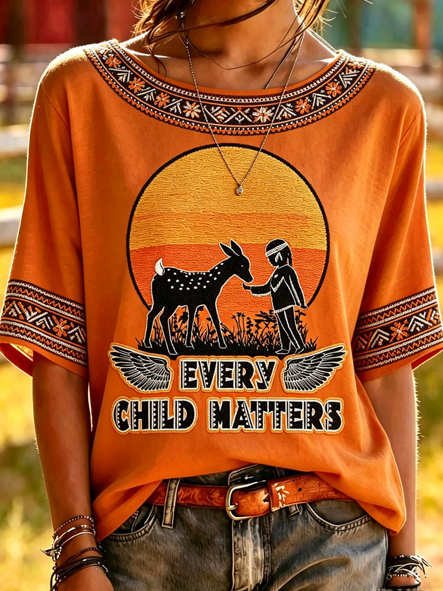 Women's Every Child Matters Printed Vintage Fashion Loose Short Sleeve T-Shirt