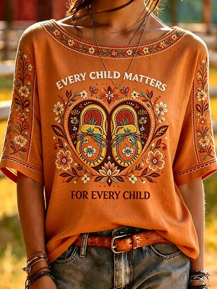Women's Every Child Matters Printed Vintage Fashion Loose Short Sleeve T-Shirt
