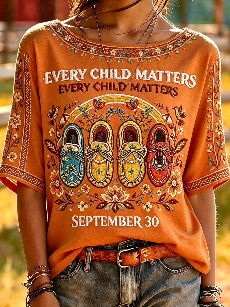 Women's Every Child Matters Printed Vintage Fashion Loose Short Sleeve T-Shirt
