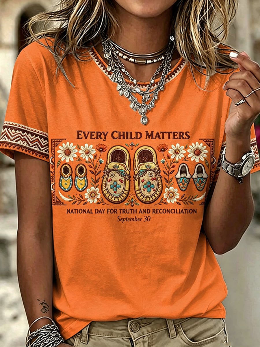 Women's Every Child Matters Printed Vintage Fashion Loose Short Sleeve T-Shirt
