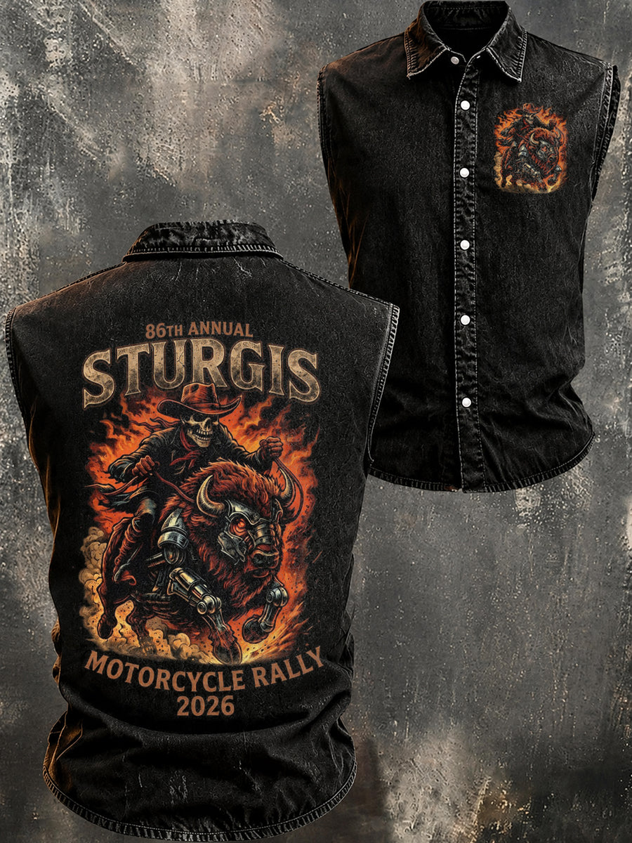 Men's Motorcycle Rally Printed Sleeveless Shirt