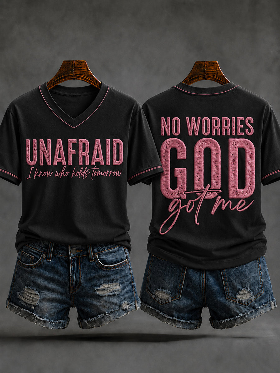 Women's Christian Unafraid God Got Me" V-neck Short Sleeve T-shirt