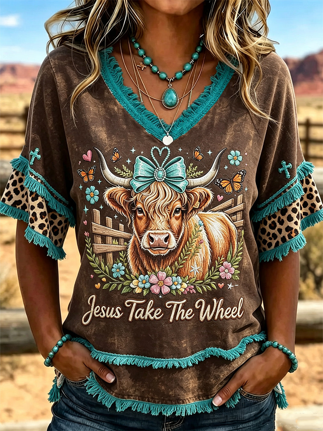 Women's Western Wind Element Pattern Printed Casual Cotton-Linen Shirt