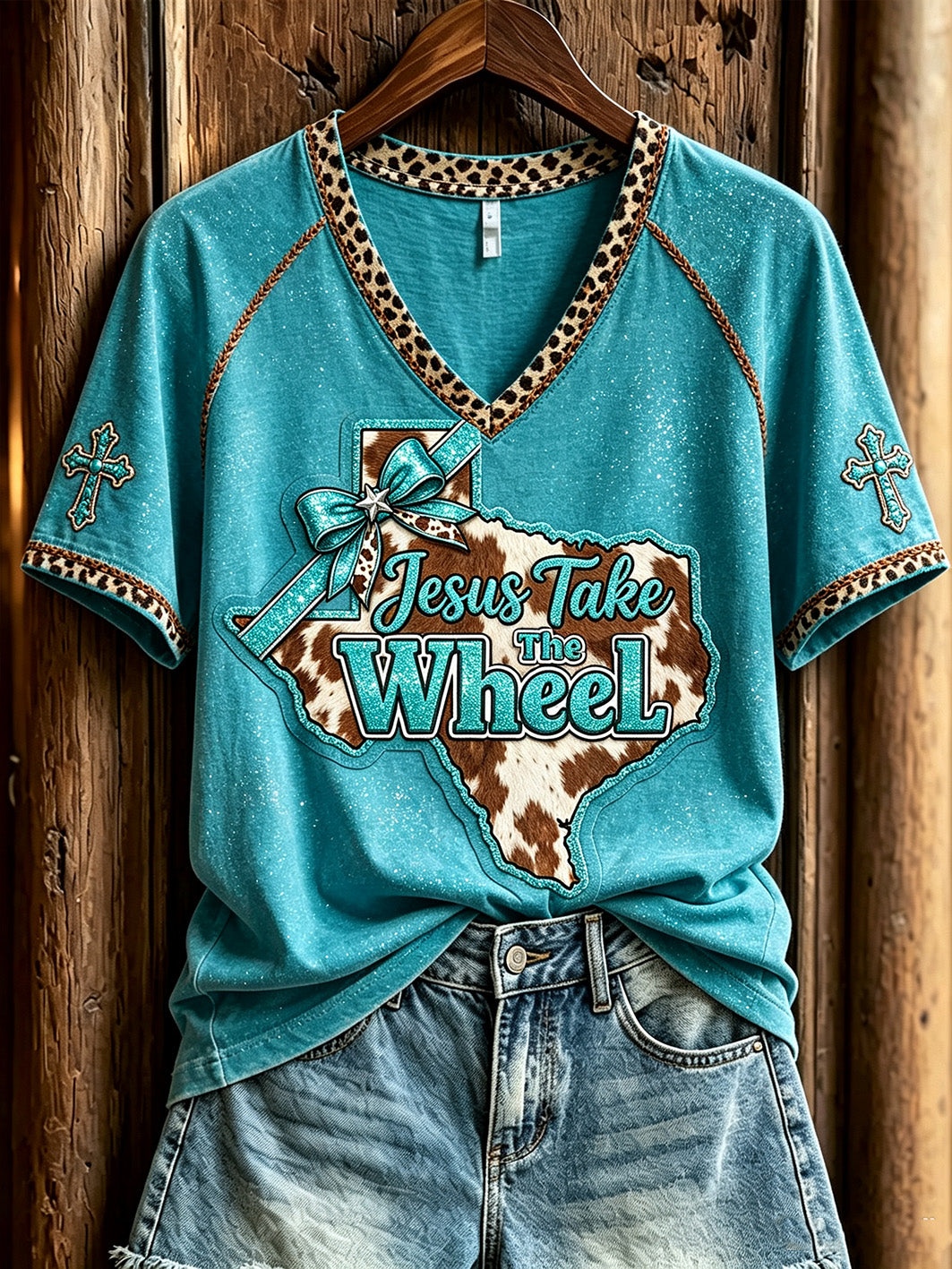 Women's Western Wind element pattern printed casual short-sleeve T-shirt