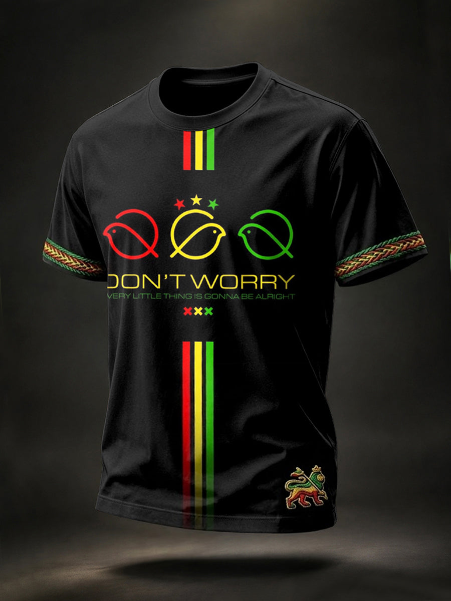 Men's Retro Every Little Thing Is Gonna Be Alright Striped Casual T-Shirt