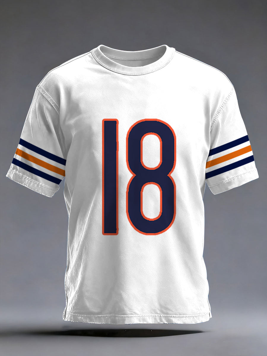 Men's Number 18 Chicago Football Fans Gameday Casual Tee