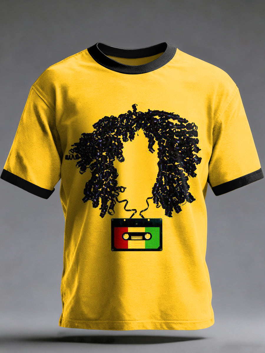 Men's Reggae Printed Vintage Fashion Loose Short Sleeve T-Shirt
