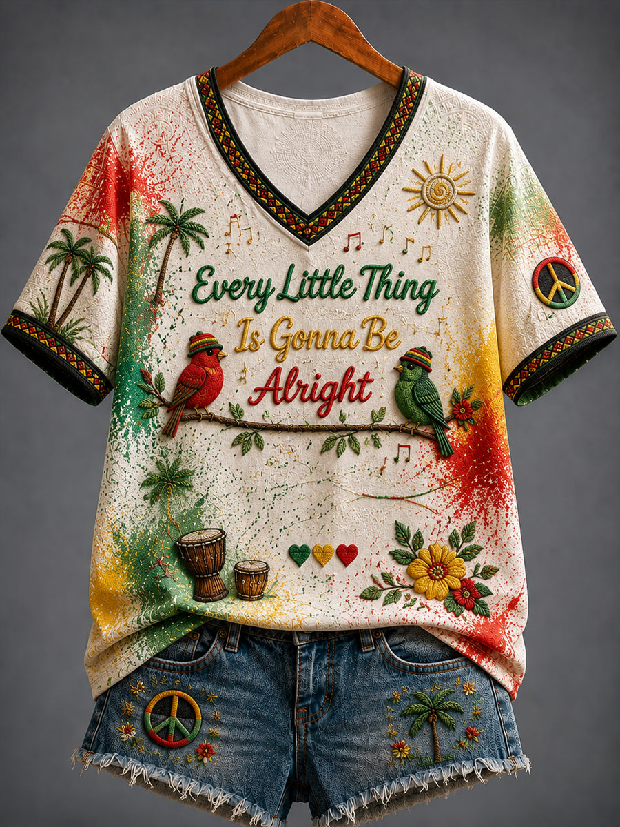 Retro Reggae Art Casual V-Neck T-Shirt