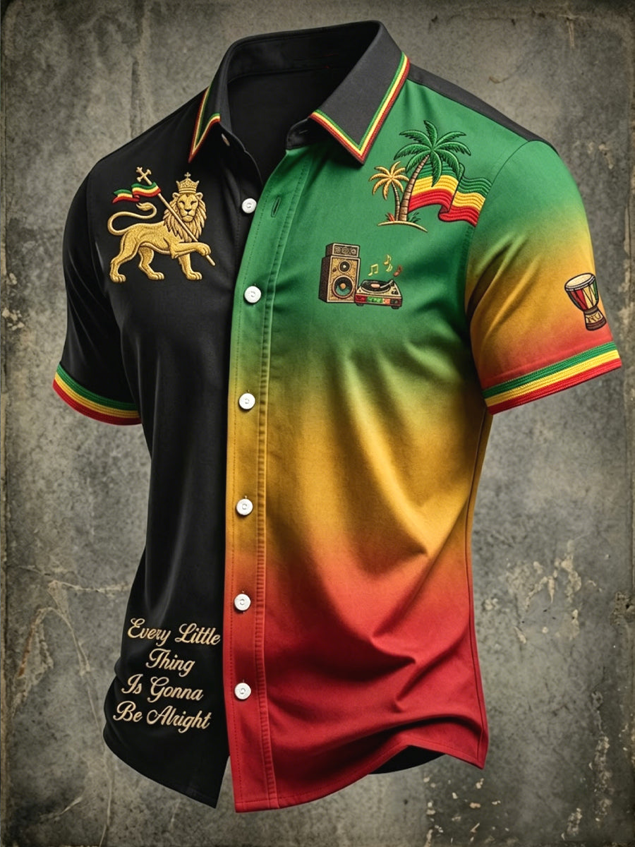 Retro Reggae Gradient Patchwork Casual Shirt