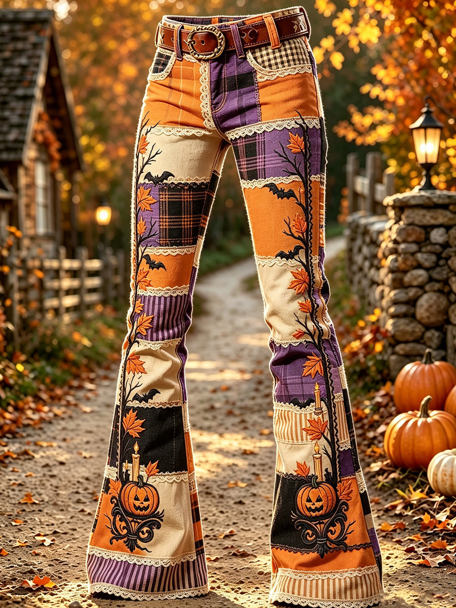Halloween Pumpkin FlowersArt Print Flared Trousers