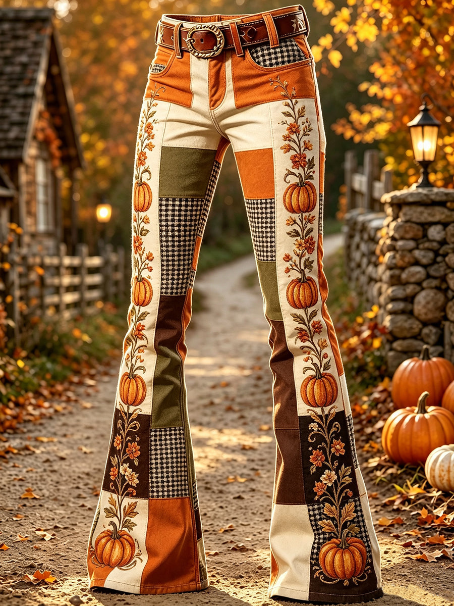 Halloween Pumpkin FlowersArt Print Flared Trousers