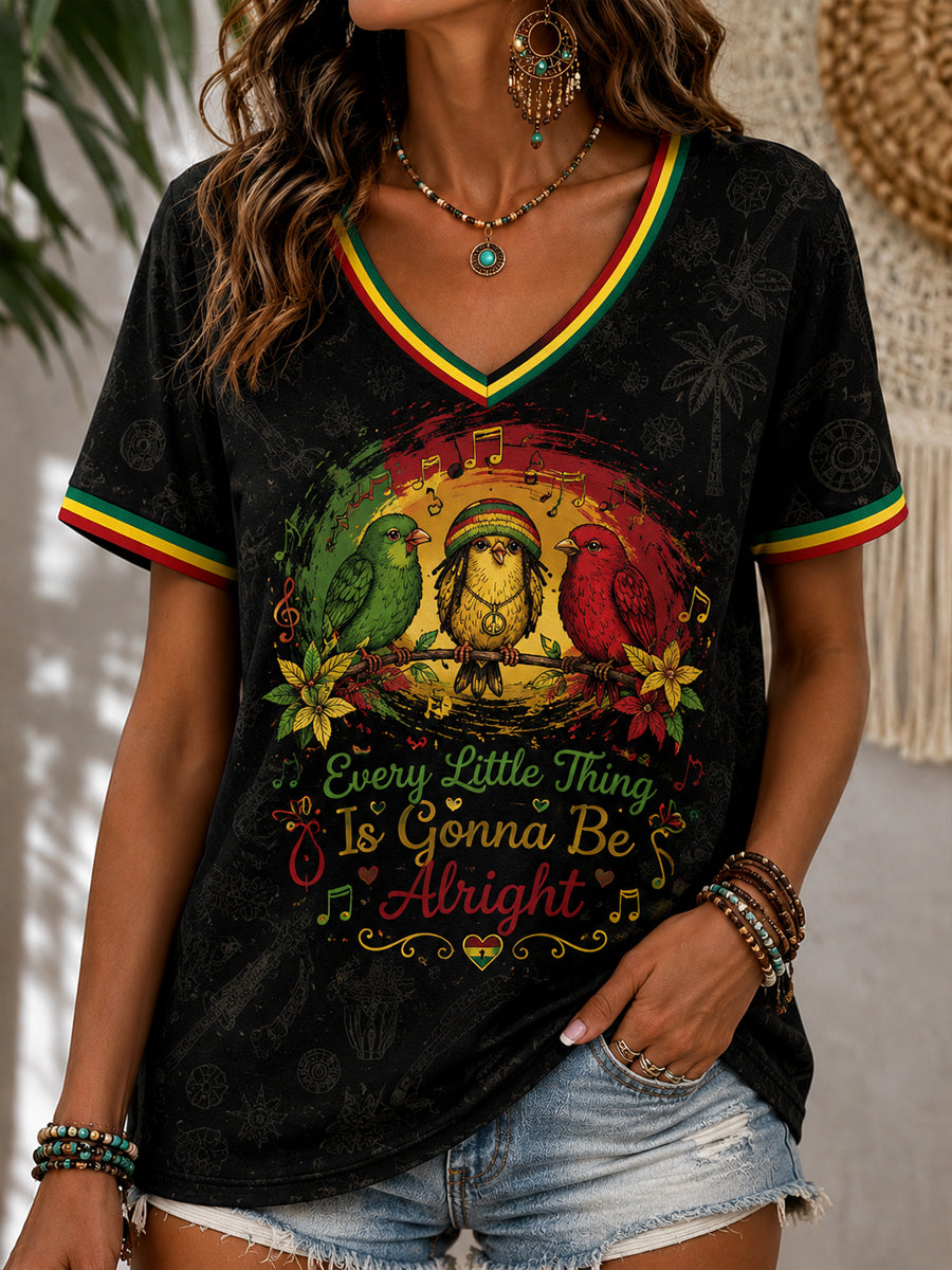 Women's Casual V-Neck T-Shirt for Reggae Music Fans