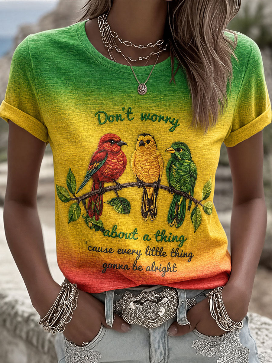 Women's 'Every Little Thing Is Gonna Be Alright' Printed Casual T-Shirt