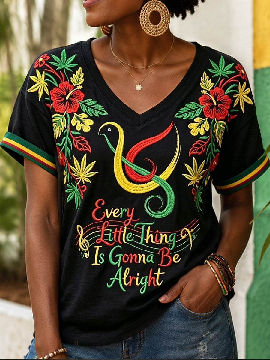 Women's “Every Little Thing Is Gonna Be Alright” Casual V-Neck T-Shirt