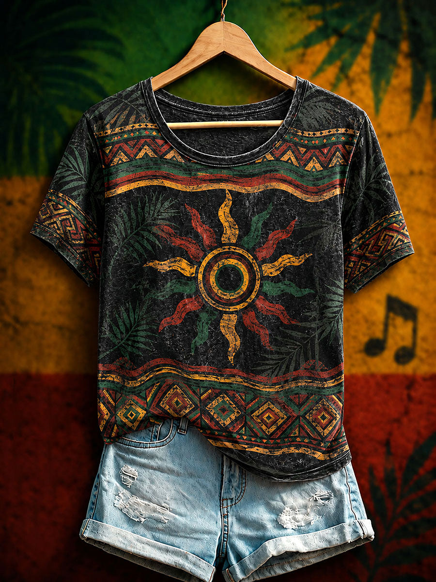 Women's Reggae Art Print Casual T-Shirt