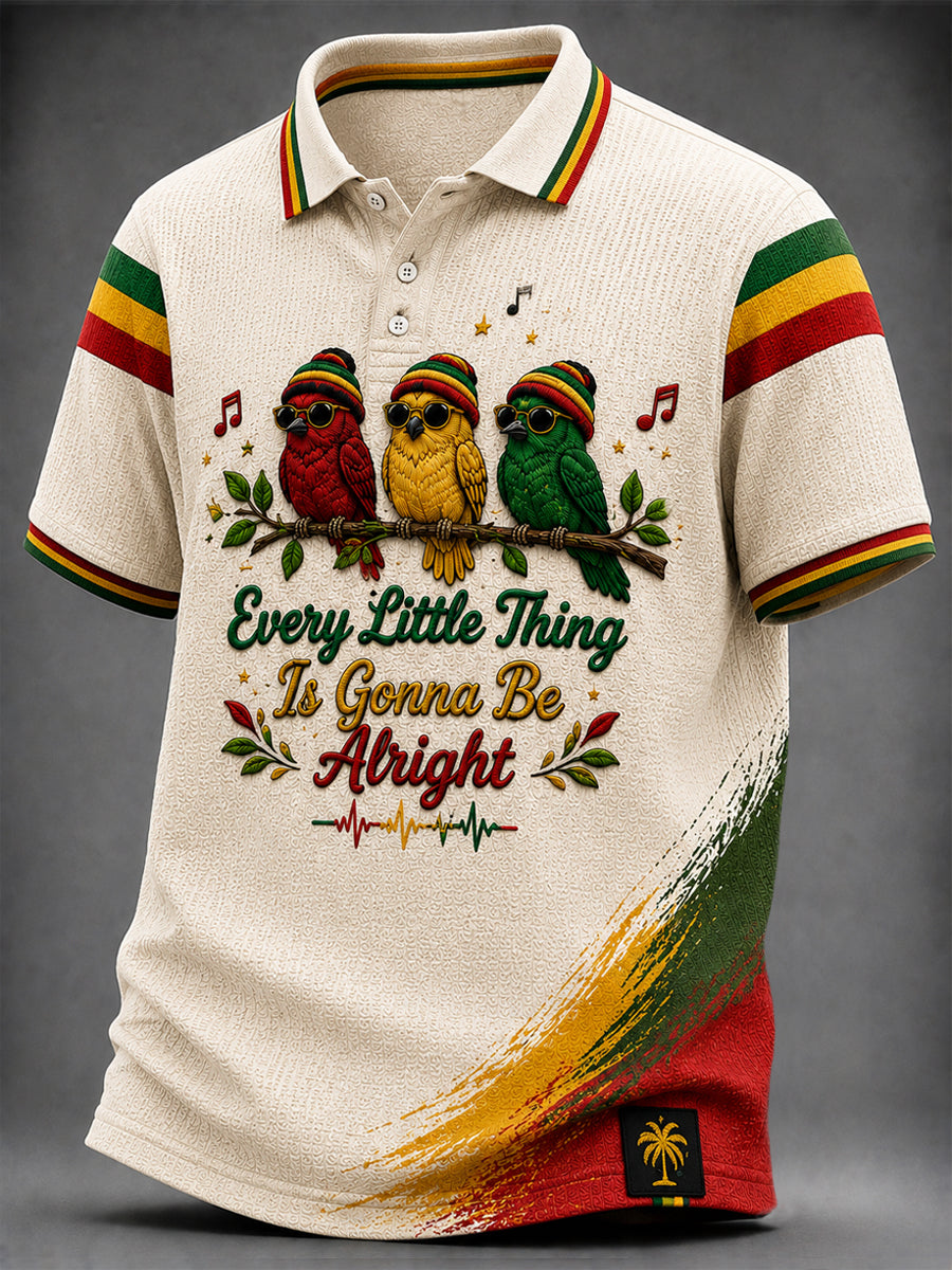 Men's Retro Reggae Art Casual Waffle-Weave Polo Shirt
