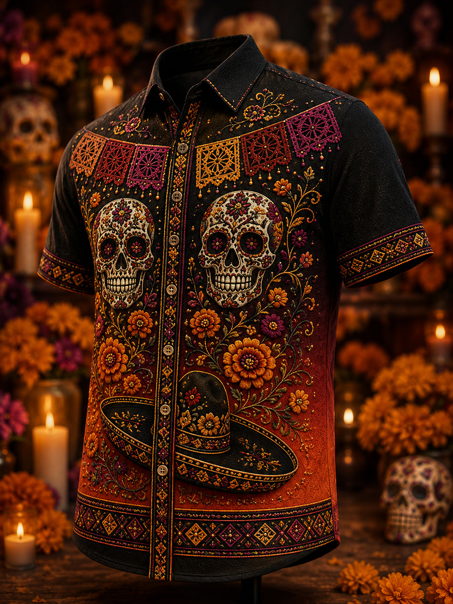 Men's Mexico's Day Of The Dead Casual Shirt Short Sleeve