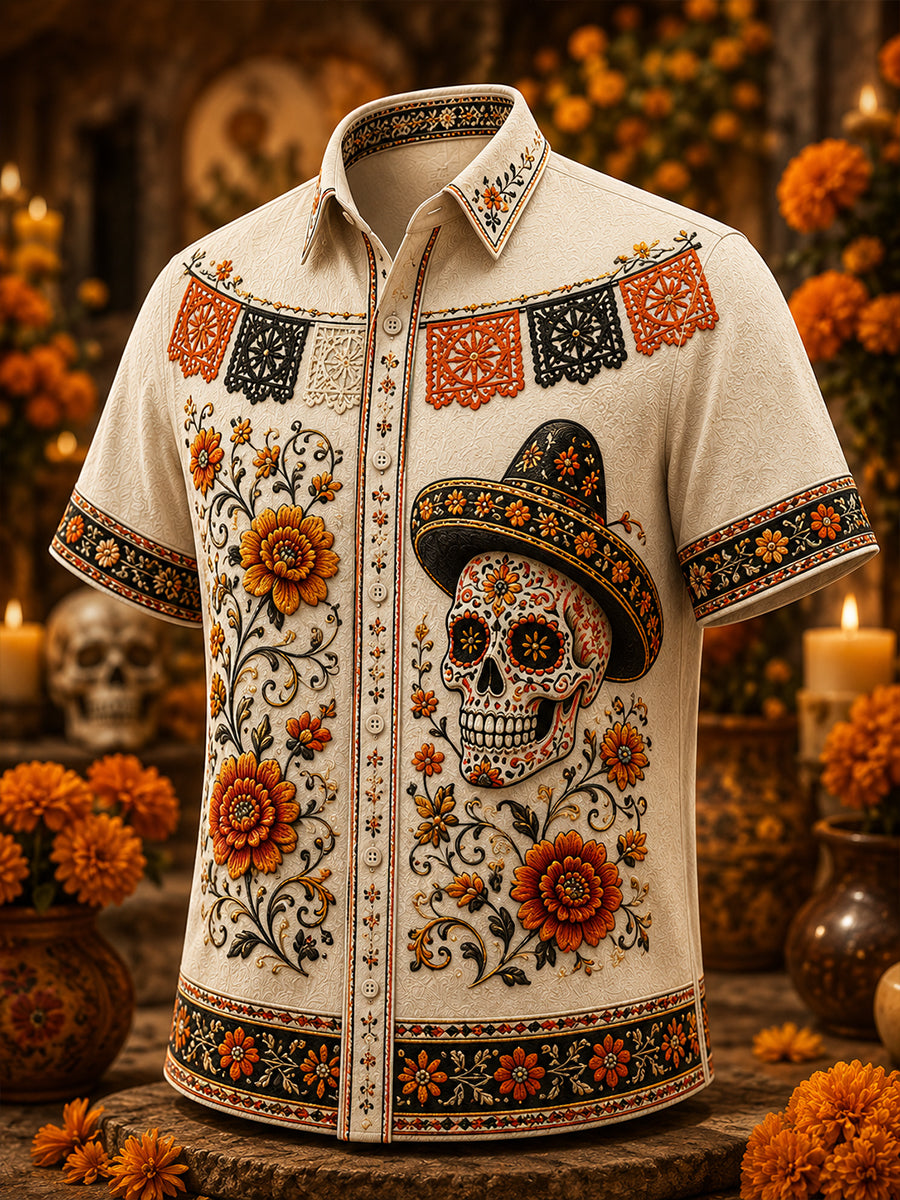Men's Mexico's Day Of The Dead Casual Shirt Short Sleeve