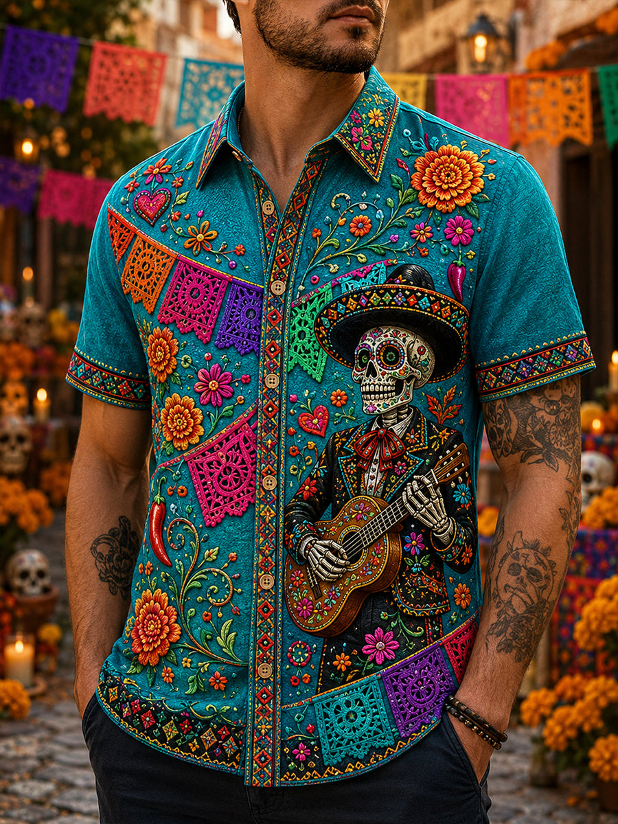 Men's Mexico's Day Of The Dead Casual Shirt Short Sleeve
