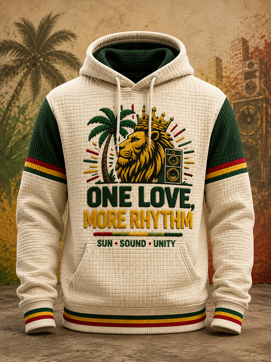 Men's Waffle-Knit Hoodie With Fun Reggae-Themed Slogan Print
